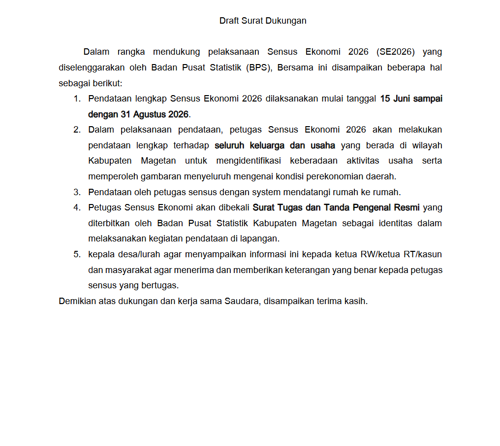 DUKUNGAN DESA UNTUK SENSUS EKONOMI 2026